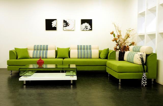 Ein dunkel grünes Sofa